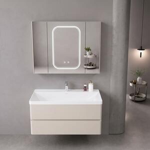 Mobile bagno 100 cm lavabo integrato e specchio contenitore | KAM-SM100 - KAMALU