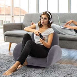 Costway Sedia da terra girevole con schienale e braccioli regolabili, Sedia da gaming pieghevole per tv lettura Grigio scuro