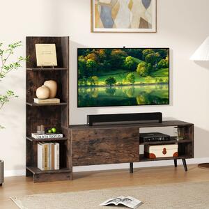 Costway Centro di intrattenimento con libreria e mensola regolabile, Mobile porta TV per televisori fino a 50 pollici Noce