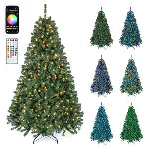 Costway Albero di natale artificiale con 300 luci led base pieghevole, Albero di natale folto luminosità e modalità regolabili