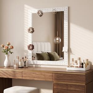 Costway Specchio da bagno 80 x 60 cm con cornice in metallo 4 ganci rimovibili, Specchio da parete decorativo con supporto telefono