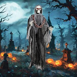 Costway Decorazione statua con figura morte attivazione sonora braccia regolabili, Decorazione di halloween alta 196 cm figura morte