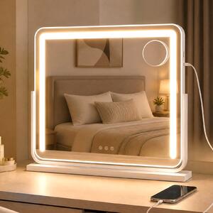 Costway Specchio da trucco a led con lente d'ingrandimento 10x rimovibile, Specchio hollywood illuminato con 3 colori dimmerabili rotazione a 360°