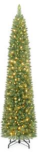 Costway Albero di natale slim artificiale 183 cm con luci incorporati, Albero natale stretto christmas tree ignifugo