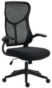 HOMCOM Sedia Ufficio Ergonomica Girevole con Braccioli Ribaltabili, Funzione Dondolo, Altezza Regolabili, in Rete, Nero | Aosom Italy