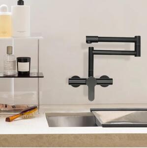 Rubinetto da cucina, montaggio a parete, colore nero, rotazione a 360 gradi, realizzato in ottone