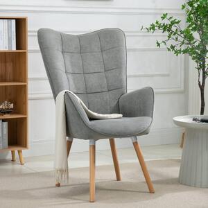 Poltrona confortevole, poltrone, sedie imbottite, divano, gambe in legno, poltrona a orecchie per soggiorno, camera da letto, ufficio, toeletta, tessuto, grigio