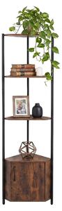 Relaxdays, scaffale d'angolo con 5 ripiani e armadietto, dimensioni: 147x44,5x30 cm, scaffale autoportante per soggiorno e cucina, salvaspazio, colore marrone/nero