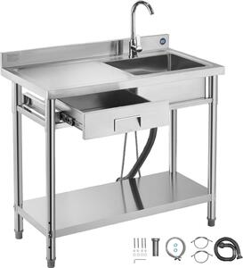 Lavello da cucina - Lavello da cucina in acciaio inox a vasca singola 100 x 50 x 94 cm - Con rubinetto - Con cassetto - Piano di lavoro a sinistra - Indipendente - Per la ristorazione e l'uso esterno