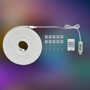 Briloner Striscia LED flessibile RGBIC Neon, bianca, 5 metri, USB, sensore musicale dimmerabile, Bianco / Opale, Studio / Ufficio, Plastica, Moderno