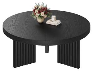 Tavolino da caffè rotondo, diametro 85 cm, con gambe scanalate, design moderno, ideale per il soggiorno, realizzato in MDF, finitura nera strutturata