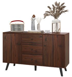 HOMCOM Credenza Moderna in Legno e Truciolato con 2 Armadietti e 3 Cassetti, 127x40x76 cm, Marrone e Nero