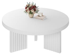 Tavolino da caffè rotondo, diametro 85 cm, con gambe scanalate, stile moderno, ideale per il soggiorno, realizzato in MDF, finitura bianca strutturata (codice prodotto: 8211-YC)