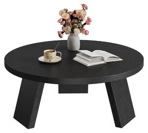 Tavolino da caffè rotondo, diametro 85 cm, ideale per il soggiorno, con gambe in MDF e finitura nera strutturata
