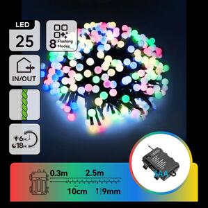Aigostar - LED catena luminosa natalizia per esterni 25xLED/8 funzioni 3xAA 2,8m IP44 multicolore