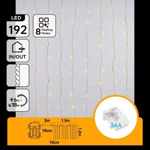 Aigostar - Catena luminosa LED natalizia da esterno 192 LED/8 funzioni 3xAA 4,5x1,2m IP44 bianco caldo