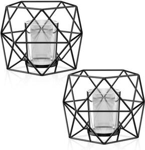 Set da 2 portacandele Gvolatee in metallo, nero, candelieri vintage geometrici, lanterne in ferro cavo, portacandele a colonna per decorazioni da tavola, feste, matrimoni, soggiorno