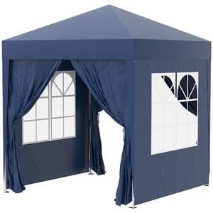 Outsunny Gazebo Pieghevole Pop Up con 4 Pareti Rimovibili in Poliestere e Acciaio, 2x2 m, Blu | Aosom Italy