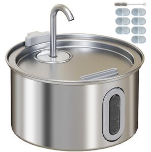 PawHut Fontanella per Gatto 2.5L con Luce LED e 2 Modalità di Flusso, in Acciaio Inox, 19.4x19.4x18.7 cm, Argento | Aosom Italy