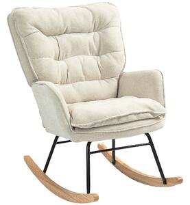 HOMCOM Sedia a Dondolo, Sedile Largo, Altezza Schienale, Telaio in Faggio, Fino a 120 kg, Beige