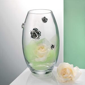 Bongelli Preziosi Vaso classico in vetro trasparente con applicazioni di rose in argento Vetro Vasi Classici