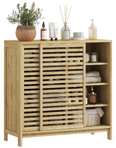 HOMCOM Armadio da Bagno in Bambù con 2 Porte Scorrevoli Design a Listelli 4 Ripiani Mobiletto Portaoggetti 80x34x80 cm Naturale | Aosom Italy