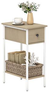 HOMCOM Tavolino Ausiliario Stretto con Cassetto Scaffale Aperto e Struttura Metallica per Salotto Camera 25x39,8x58,2 cm Legno Naturale | Aosom Italy