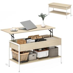 HOMCOM Tavolino da Centro Sollevabile con Chiusura Morbida Spazio Nascosto di Archiviazione e Scaffale Aperto 95x40x59 cm Legno Naturale e Bianco | Aosom Italy