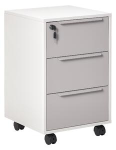 Cassettiera Portadocumenti a 4 Ruote 40x40x63,5 cm a 3 Cassetti con Chiavi di Sicurezza in MDF Bianco e Grigio