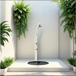 Doccia Ecologica Solare EMI RISCALDATA DAL SOLE, Soffione Rotondo Da 15 SERBATOIO 25 Lt Dimensioni 16x15x h 226 cm - peso 10 kg Miscelatore, Lavapiedi colore bianca