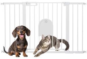 PawHut Cancelletto per Cani Estensibile con Porta a Chiusura Automatica, in Metallo e ABS, 75-131x76 cm, Bianco