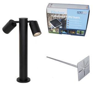 Lampada da esterno nera con picchetto da terra e pressacavo 45cm 2 luci IP44 - Duo