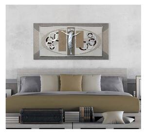 Quadro Contemporaneo Materico Tema in Rilievo 3D con Decorazione in Foglia  Argento - 120x60 - VerdelillaHome