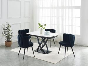 Tavolo pranzo allung. 4 posti Ceramica Vetro temp. Acciaio inox Eff. marmo Bianco Nero - LIOMELI Maison Céphy