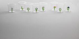 Ichendorf Bicchiere in vetro tumbler con alfabeto fiorito lettera "E" GreenWood Vetro Verde