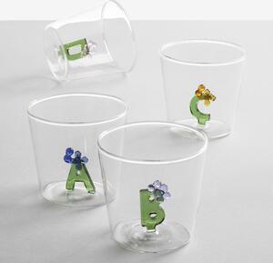 Ichendorf Bicchiere in vetro tumbler con alfabeto fiorito lettera "S" GreenWood Vetro Verde