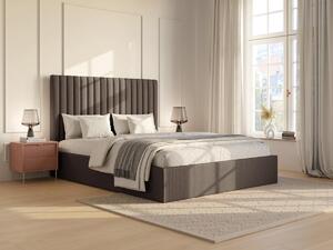 Letto con contenitore 160 x 200 cm con testata letto impunture verticali Velluto a coste Tortora SARAH