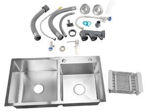 Lavello da cucina a doppia vasca, professionale, moderno, elegante, in acciaio inossidabile con rubinetto e dispenser di sapone per la casa