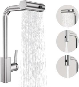 Rubinetto girevole in acciaio inossidabile con rotazione a 360 gradi e testa di spruzzo rimovibile, rubinetto ad alta pressione con miscelatore e 3 diversi getti d'acqua, fontana con ugello girevole