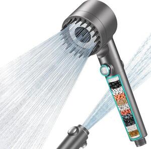 Soffione doccia anticalcare con filtro multiplo e rubinetto resistente da 1,5 m, dotato di funzione di risparmio idrico ad alta pressione e 3 + 1 getti d'acqua