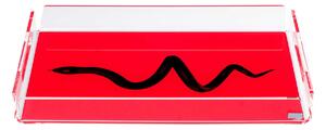 Vesta Vassoio rettangolare piccolo in plexiglass con incisione "Snake" Like Water Plexiglass Rosso Vassoi di Design,Vassoi Moderni