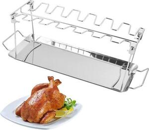 Porta-spiedini in acciaio inossidabile, per 14 supporti per pollo, per barbecue, lavabile in lavastoviglie, antiaderente, resistente