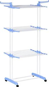 Stendibiancheria pieghevole a mano, blu/bianco, stabile, con ruote