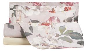 Completo Lenzuola In Percalle Luisiana Vanity Flowers Matrimoniale - 250X290 175X205 + 2 Federe 50X80 Mirabello Floreale Rosa Caleffi