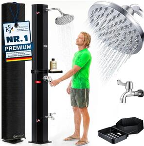 Doccia solare KESSER® 40-60 litri Doccia solare da giardino | acqua calda | max. 60 °C | Incl. ripiano doccia in metallo e cappuccio protettivo | Doccia da piscina da campeggio | Soffione a pioggia e rubinetto Raccordo per tubo da giardino