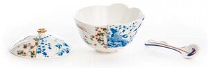 Seletti Zuccheriera con cucchiaino in porcellana dalle linee classiche Hybrid Porcellana Bianco/Blu