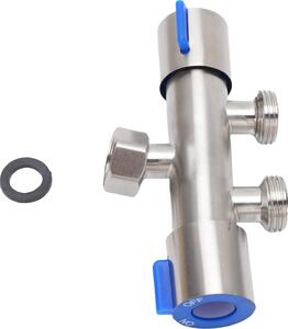 Sdoppiatore per tubi da giardino, acciaio inox 304, 1 ingresso, 2 uscite, filettatura interna G1/2, rubinetto esterno per cucina