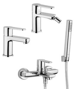 Set miscelatori lavabo + bidet + gruppo vasca Jacuzzi | rubinetteria Eolo ottone cromato per piletta click clack