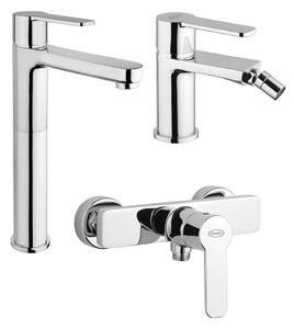 Set miscelatori lavabo alto + bidet + esterno doccia Jacuzzi | rubinetteria Eolo ottone cromato per piletta click clack