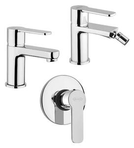 Set miscelatori lavabo + bidet + incasso doccia Jacuzzi | rubinetteria Eolo ottone cromato per piletta click clack